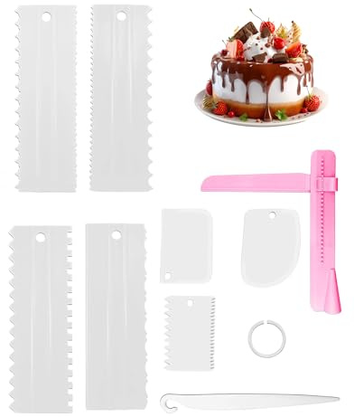 Thapncow 9 Stück Cake Scraper Set,Tortenspachtel Plastik,Tortenzubehör Set,Kuchenschaber Verstellbar Torten Zubehör,Torten Schaber Kunststoff Tortenglätter für DIY Buttercreme Backwerkzeug
