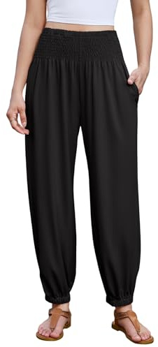Jokeluck High Waisted Trousers for Women Plus Size Flowy Wide Leg Summer Palazzo Pants Casual Black XX-Large