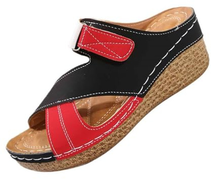 ZTFYKLIN Sandalias Senderismo Mujer Pantuflas De Verano Para Con Tiras Y Tacón Cuña A Juego, Gruesa (Red, 40) Goma Playa Ortopedicas Cerradas Jelly Shoes Montaña Pies Delicados Cuñas Espadrilles