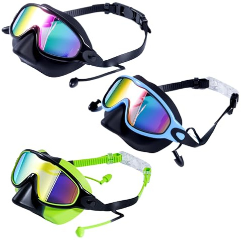 Barnsimglasögon Anti-UV vidvinkel simmask med nässkydd och öronproppar | Simglasögon för barn För snorkling dykning åldrarna 3–14 år pojkar flickor pool vattensporter