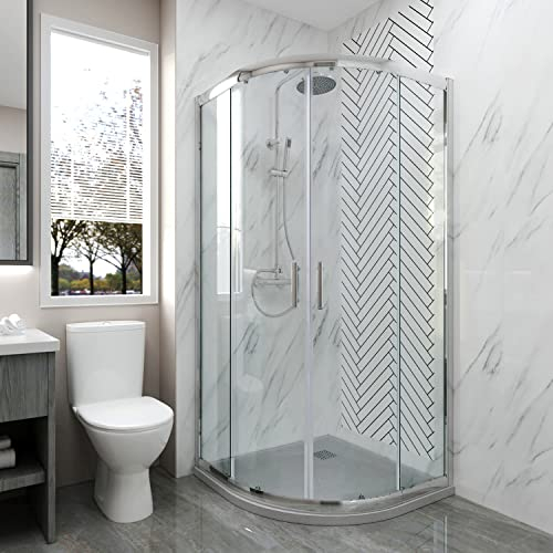 ELEGANT 900 x 900 mm Quadrant Shower Enclosure 6mm Easy Clean Glass Sliding Shower Door with Stone Tray + Waste