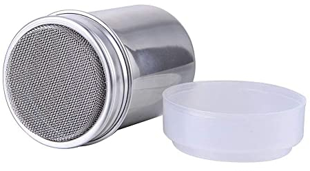 Zemolo Flour Sugar Salt Shaker, 7oz Stainless Steel Chocolate Shaker Icing Sugar Salt Cocoa Flour Coffee Shaker Sifter for Kitchen Craft