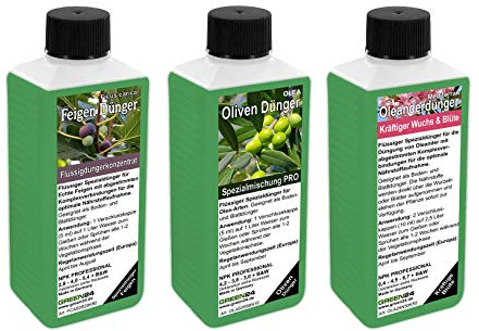 Mediterrane Plantage Dünger SET mit 3 Profi Flüssigdüngern für Feigen, Oliven und Oleander
