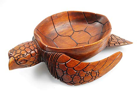 Coupelle Vide Poche Forme Tortue de mer en Bois Exotique sculpté