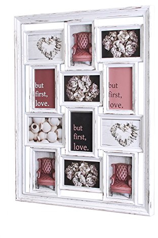 levandeo Bilderrahmen Collage 52x67cm 12 Fotos 10x15 Shabby Chic Vintage Glasscheiben (Weiß)