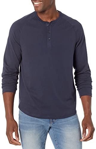 Amazon Essentials Men's Regular-Fit Long-Sleeved Henley Shirt (Available in Big and Tall), Navy, M