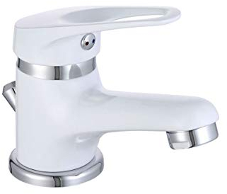 Waschtischarmatur ATHEN Einhebelmischer Badarmatur mit Ablaufgarnitur ideal für kleine Waschbecken chrom/weiß