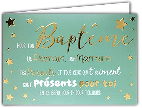 69-5127 Karte für Ihre Taufe Patentante Parents qui aime Stars in Gold glänzend; Lieferung mit Briefumschlag; Format geschlossene Karte, 17 x 11,5 cm