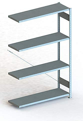 Meta Anbauregal - Zum Ausbau eines Lagerregales - 4 Böden - Farbe Silber - 200 x 130 cm - 40 cm tief