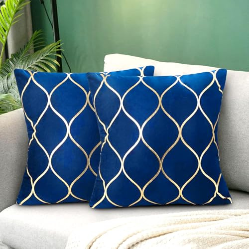 Hanrunsi Fodera per Cuscino In Velluto Blu Navy 45x45 cm Set di 2 divani Moderni con Decorazione Morbida In Oro con Cerniera Nascosta per Sedia Da Ufficio