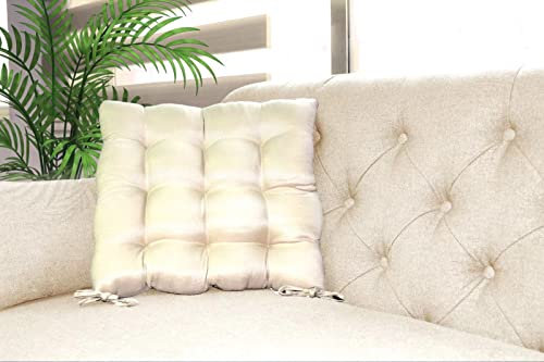 yibo Pack 4 Cojines para Sillas y Asientos, Cojín Decorativo con Correas de Sujeción, Funda de Loneta, 9 Pespuntes, Decoración de Jardín Casa Terraza, 40 x 40 x 3.5 cm, Beige, 4 Piezas