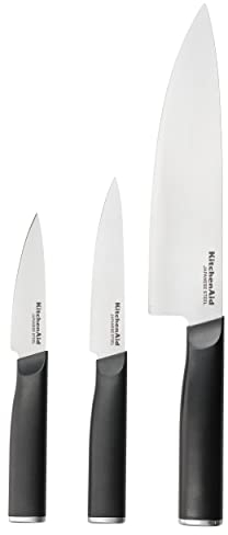KitchenAid, Japenese Knife Set, Sharp High-Carbon Japanese Steel Knife, Black, Blade Covers Included, 3 Pieces