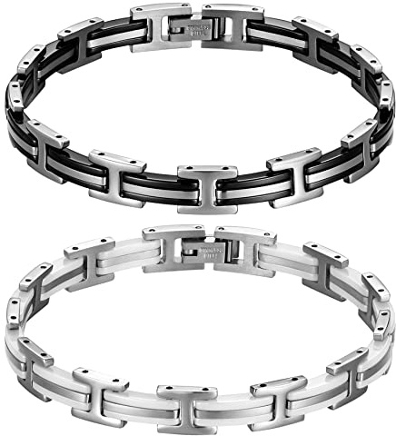 JewelryWe Schmuck Damen Armband, Edelstahl Keramik Porzellan I Rechteck Link Armkette Armreif Gliederarmband Geschenke für Frauen Mädchen, Schwarz Weiß Silber