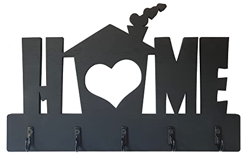 Stileitaliano Schlüsselhalter für die Wand, Schwarz, personalisierbar, Haus und Herz, personalisierbar, aus Naturholz, Schlüsselhalter