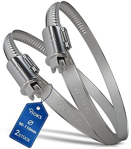 VIOKS Set di 2 fascette stringitubo in acciaio inox da 90 – 110 mm di diametro, per tubi in plastica, fascette stringitubo in acciaio inox