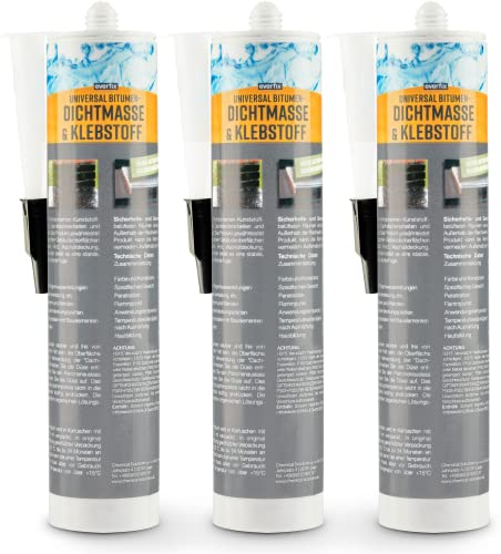 EVERFIX Bitumen Dichtmasse und Kleber (3 x 310ml Kartusche) zum Kleben Abdichten Reparatur vom Dach bis Keller