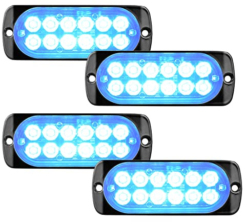 RIGIDON 4 Pezzis 12 LED Lampada di Emergenza Strobo Barra Led, 4.3 Pollice 12V 24V Faretti Fendinebbia Per Off road Auto Fuoristrada Camion SUV ATV 4x4 Veicoli, Blu Luce Lampeggiante Led