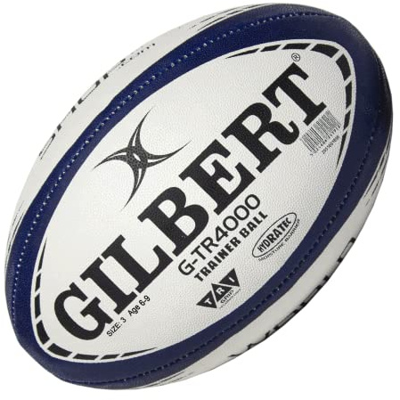 World Rugby Shop X Gilbert G-TR4000 Ballon de Rugby de Taille 3, équipement de Rugby Durable, Surface antidérapante à Motif Triangulaire, Construction à Triple épaisseur, Bleu Marine