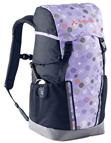 VAUDE Kinderrucksack Jungen & Mädchen Puck lila, komfortabler Wanderrucksack Kinder 14L, Wetterfester Schulrucksack mit Regenhülle & Lupe, viel Stauraum, Pastel Lilac