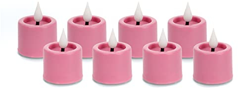 DbKW (8er Teelichter mit Fernbedienung, Rose) LED Echtflammen Effekt Teelichter, 6 Stunden Timer, natürliches Flackerlicht, Warm- weißes Licht. Votivkerzen