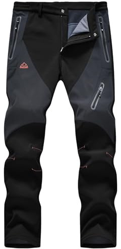 Rdruko Mens Fleece Lined Trousers Water Resistant Thermal Outdoor Camping Hiking Fishing Skiing Pants Winter Workwear with Multi Zip Pockets Black 36
