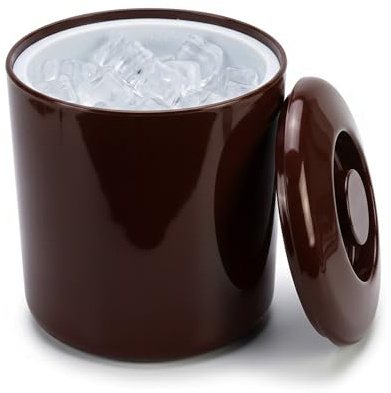 Chabrias Ltd 4 Litre Brown Insulated Ice Bucket with Lid & Drainage Liner - UK Made - Double Wall BPA-Free Plastic, Keeps Ice Fresher & Frozen Longer - Ice Bucket for Parties, Home Bar & BBQ - UK Made
