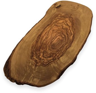 Servierbrett rustikal Rustico - Handgefertigt aus Olivenholz, Länge 23 bis 25 cm, Vielseitiges Schneidebrett, Frühstücksbrett, Brotzeitbrett