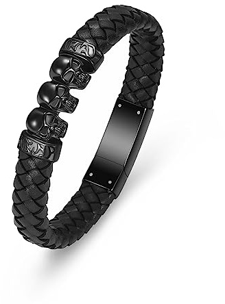 Minicremation Urnenarmband mit Totenkopf-Urnenarmband für Asche für Männer und Frauen, Andenken, Gedenkmanschette, Armreif, geflochtenes Lederarmband, Einäscherungsarmband