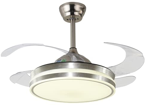 BEL AIR HOME - Ventilatore da Soffitto ASGARD con Luce LED 36W Regolabile e Motore DC Silenzioso | 6 Velocità | Telecomando | Pale Pieghevoli | Modalità Inverno, Nichel, Policarbonato