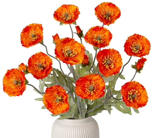 Briful 3er Set Künstliche Mohnblume Kunstblumen Wie Echt Dekoblumen Kunstzweige für Blumengesteck Party Home Décor Höhe 70cm, Blüte Ø 7cm