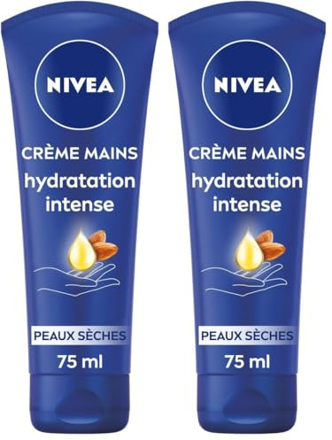 NIVEA Crème mains nourrissante peaux très sèches (1 x 75 ml), soin hydratant à l'huile d'amande douce, efficace 24 h (Lot de 2)