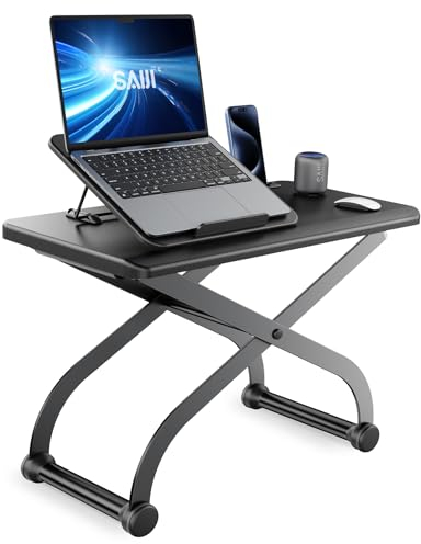SAIJI Metal Small Laptop Desk Standing Converter Adjustable Desk Riser