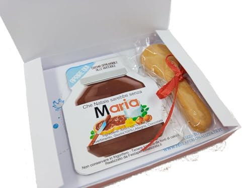 Bomboniera personalizzata in scatola | Nutella 15gr. vaschetta | con cucchiaino in biscotto | Ideale per tutti gli eventi ottima idea per feste e party | Vaschetta crema spalmabile personalizzata