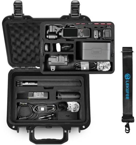 LEKUFEE wasserdichte Koffer für DJI Osmo Pocket 4, Osmo Pocket 3,DJI Mic 3/2/ Mini, Standard Combo, Kreativ Combo, Essential Combo und Zubehör (Nur Tasche)