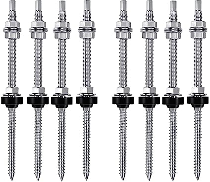 ISTOVO Stockschrauben Silber Stockschrauben M10 X 200 Mm, Vormontiert, V2A, Höhenverstellbar, für Photovoltaik-Solar-Montagedächer, 8er-Pack