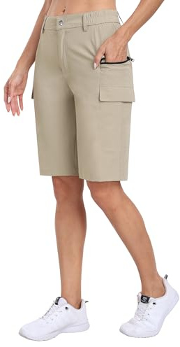MoFiz Cargoshorts dam vandringsbyxor vattentäta bermudashorts golf sommar sport shorts med fickor, kaki, S