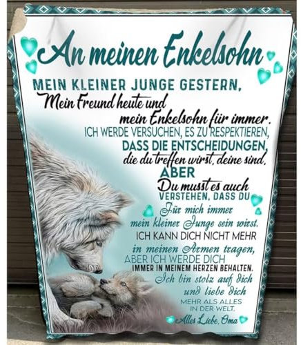 Aevmsor Kuscheldecke Flauschige Personalisierte Decke An Meine Enkelsohn, Oma und Opa zu Enkelsohn Nachricht Briefdecke, Oma zu Enkelsohn Positive Ermutigung und Liebe, Weihnachten