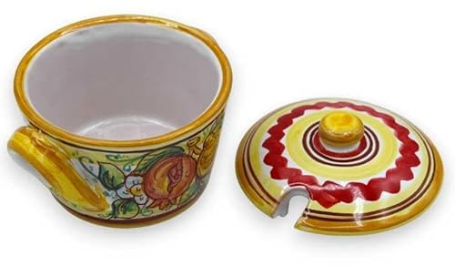 SICILIA BEDDA CAPACI Käsebereiter, Käsebehälter aus Caltagirone-Keramik – H 10 x 13,5 cm ca. (1 Stück) mit 4 Dekorationsmöglichkeiten - Dekoration 3
