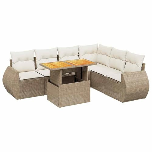 vidaXL Matgrupp för trädgården med dynor 7 delar beige konstrotting, soffgrupp, trädgårdssoffset, soffgrupp för trädgården, soffgrupper