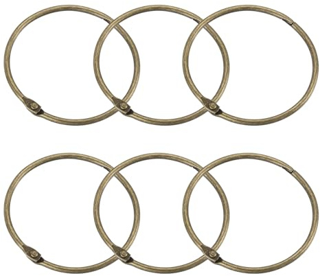 sourcing map Shower Curtain Rings,6pcs - Carbon Steel Round Snap Shower Curtain Hooks, 3 Inch Loose Leaf Binder Rings for Shower Curtain Rods (Bronze)