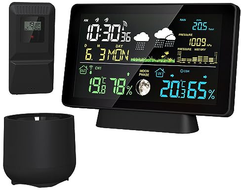 Irfora Stazione meteorologica elettronica professionale multifunzionale, orologio intelligente a colori, temperatura, umidità, precipitazioni, pressione atmosferica, fase lunare, previsioni meteo