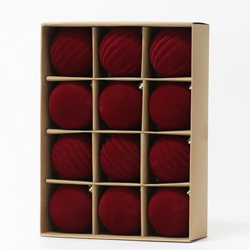 3.15In Red Velvet Christmas Ornaments Set,12pcs Burgundy Velvet Ornaments