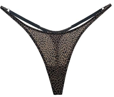 YUEZHAN Unterhosen ​Höschen Sexy Glatte Modische Eisseide Tanga Für Damen Fitness Sport Niedrige Taille Atmungsaktive Hohe Gabel T-Shirts L Leoparden Muster
