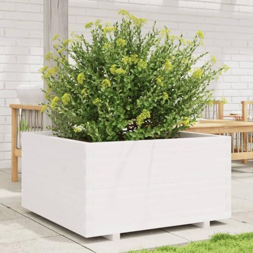 Juroupi Jardinière Blanc 90x90x49,5 cm Bois de pin Massif,Jardiniere sur Pieds,Bac avec Treillis,Jardiniere Terrasse