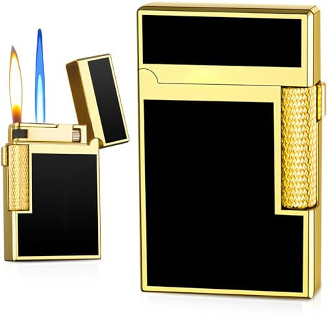 SPORWAY Mechero inflable de doble llama: diseño retro clásico, resistente al viento, llama suave, regalo para hombres y padres, con caja de regalo