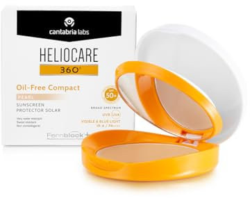 Cantabria Labs Heliocare 360º Compact Oil Free Pearl SPF 50 Protection avancée contre la lumière avec couleur antioxydant format compact Finition mate pour peaux mixtes ou grasses 10 g