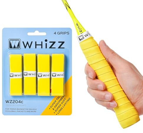 BAIHUALIN Whizz 4 Stück Griffbänder Tennis, Griffband für Badminton, Squash, Pickleball, weicher, Rutschfester Premium-Overgrip mit Abschlussband, Hellgelb