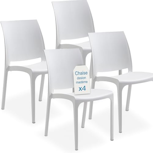 Tomaino - Sedia in Plastica Da Cucina - Set 4 Sedie Plastica Impilabili Con Braccioli Per Esterno e Interno - Sedie per Giardino, Soggiorno, Balcone o Bar - Bianco