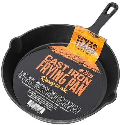 Texas Club - Poêle à frire en fonte, crêpes, omelette, viande ou légumes, idéale pour barbecue et cuisine, poêle à barbecue, diamètre 20 cm