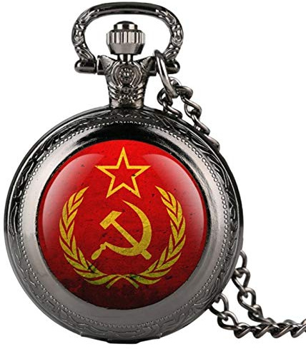 NEIMENG Taschenuhr Halskette Partei Emblem Sowjetische Abzeichen Sichel Hammer Quarz-Taschenuhr Russische Armee Kommunismus Halskette Uhr Kette, Klassisch Schwarz